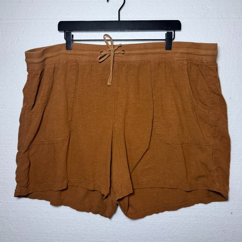 EVRI Womens Plus Sz 22 W Brown Elastic Waist Stretchy Casual Linen Blend Shorts